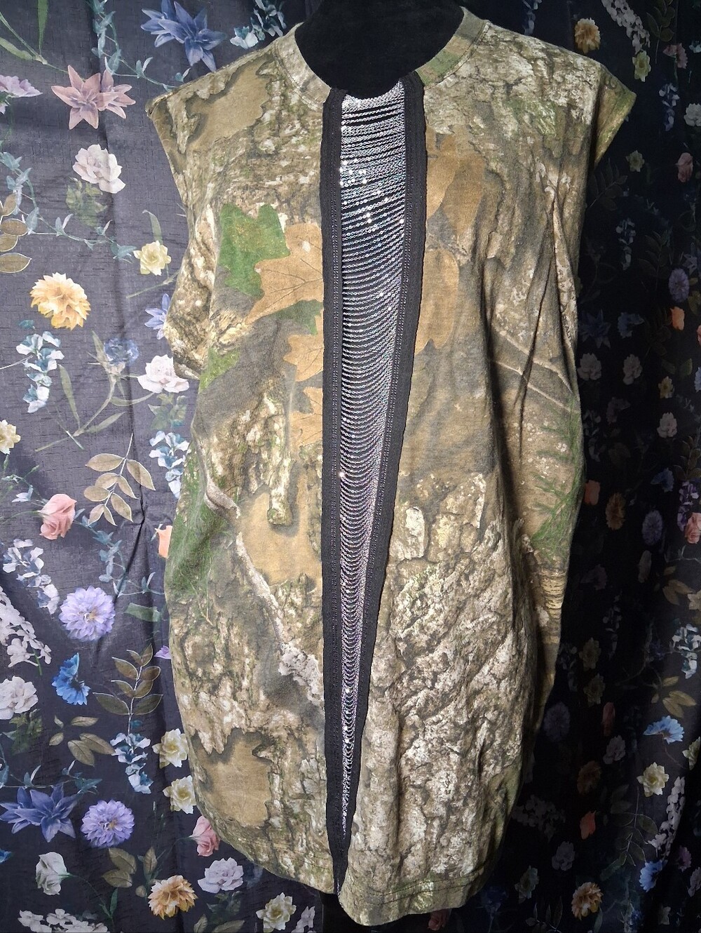 Realtree Upcycled Camouflage Sleeveless Jacket with Embellished Front Panel